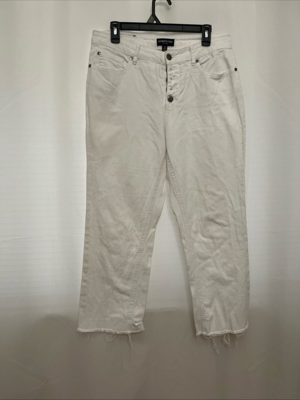 Kenneth Cole Jeans Stretch Raw Hem High Rise White Button Fly sz 6